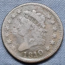 1810 Classic Head Large Cent 1c Early Copper Coin Better Grade Details #92551