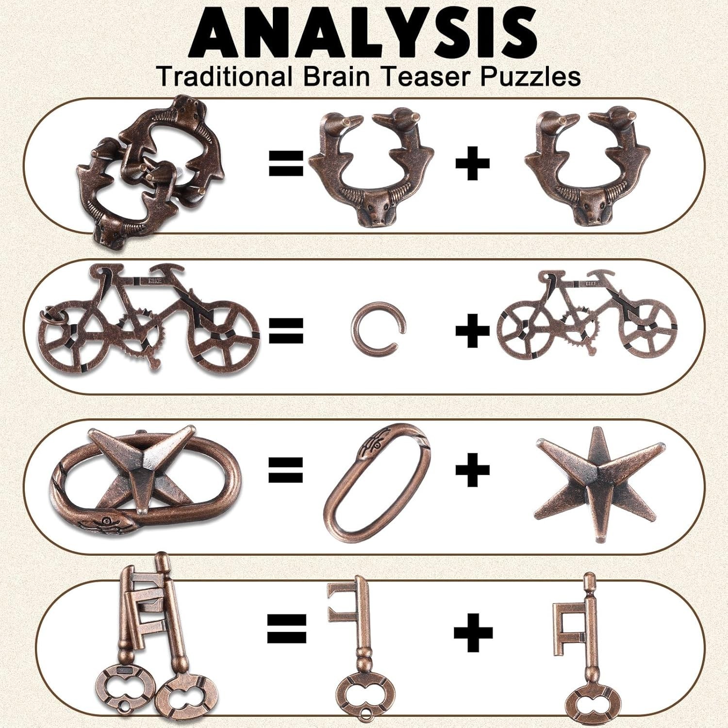 9 Pcs Metal Brain Teaser Puzzles Teaser 3D Steel Puzzle for Adults Unlock Interl