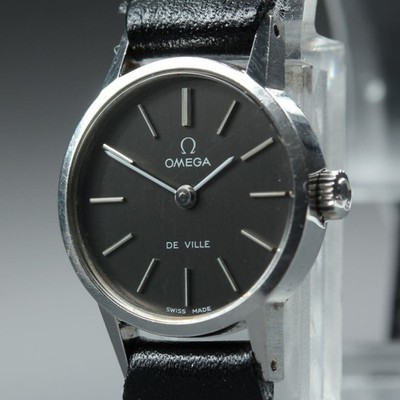 Vintage 70's OMEGA DeVille Cal.625 Black D Hand Manual 20mm Ladies Watch N MINT