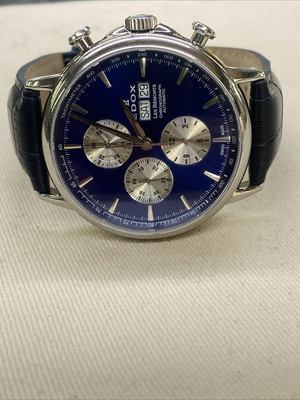 Edox LES BEMONTS Chronograph 01120 Automatic Mens Watch BLUE Mens Day Date