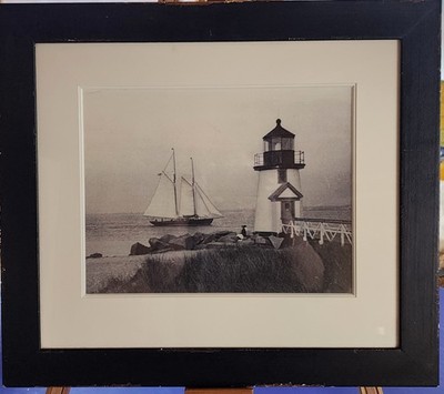 Nantucket Brant Point Lighthouse and Schooner, Large 1940 Photo by James Barker