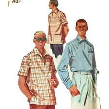 Simplicity 432 Mens Sport Shirt Sewing Pattern Small Vintage 1950s Retro Mod