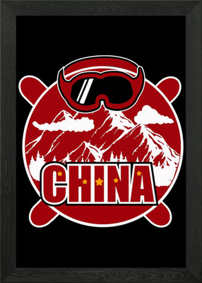 China Flagge Wintersport Gerahmtes Wandbild Poster Leinwanddruck Bild