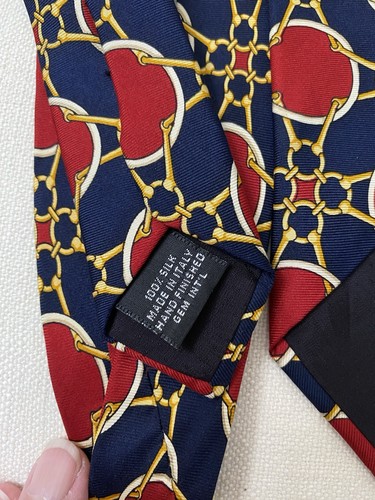 Cravatta Vintage Paolo Gucci Rosso Oro Link Equitazione Horsebit Italia - Foto 3 di 9