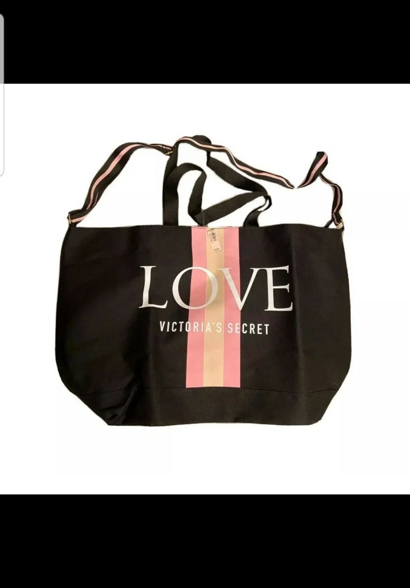 Victorias Secret Love Black Tote Travel Weekender Canvas Bag