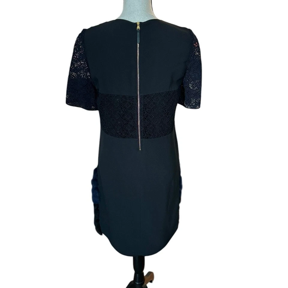 Vestido vintage Louis Vuitton de encaje y piel azul marino y negro talla 38  Foto 3 de 4