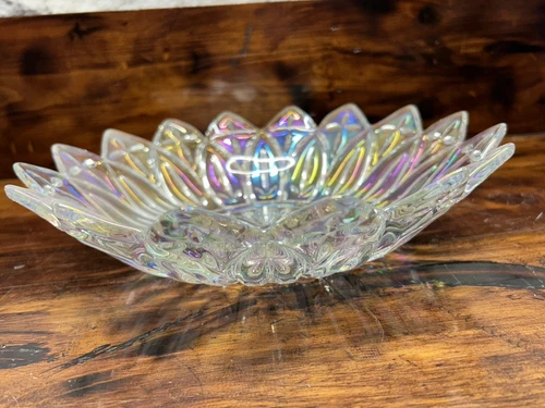 VINTAGE CARNIVAL GLASS IRIDESCENT GLASS PEDAL STAR 14 POINT BOWL PLATE