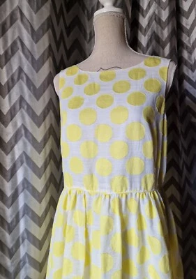 Superbe Robe à pois Jaune, décolleté collier, Loft taille M (10) Coton - Photo 1/4