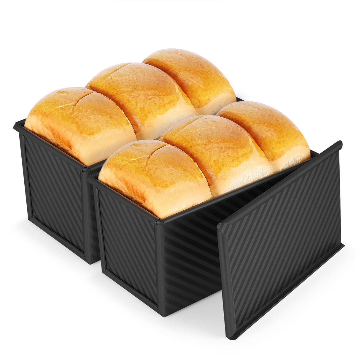 Pullman Loaf Pan with Lid 1lb Dough Capacity Black Corrugated