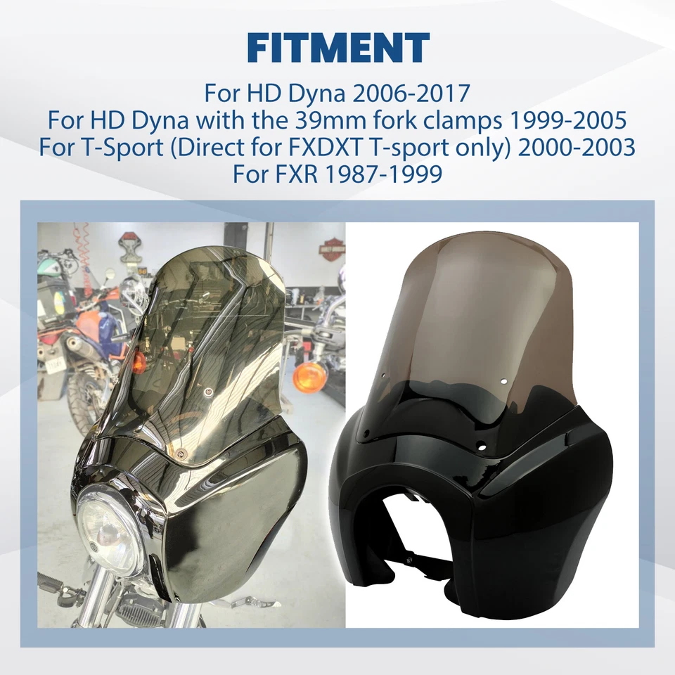 Carenados delanteros con parabrisas de 15"" Smoke para Harley Dyna Super Glide T-sport FXR Foto 4 de 4