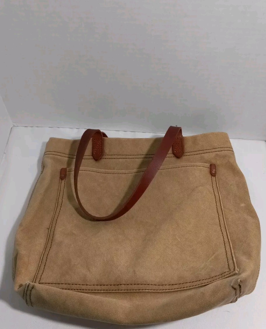 Madewell Canvas Brown Tote Bag Purse Leather Handles Style 6862 No