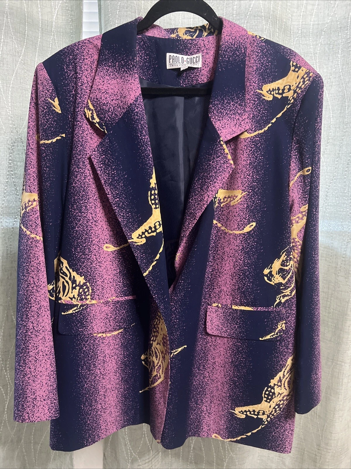 Giacca vintage Paolo Gucci International taglia 17 viola blu e oro.