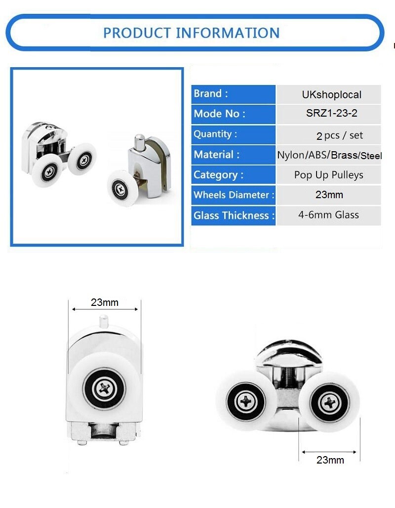 2Pcs Shower Screen Door Rollers Runners Wheels 23mm Top&Bottom