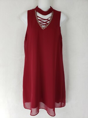 A.Byer Criss Cross Keyhole Halter Sleeveless Open Back Dress Size M Summer  Red