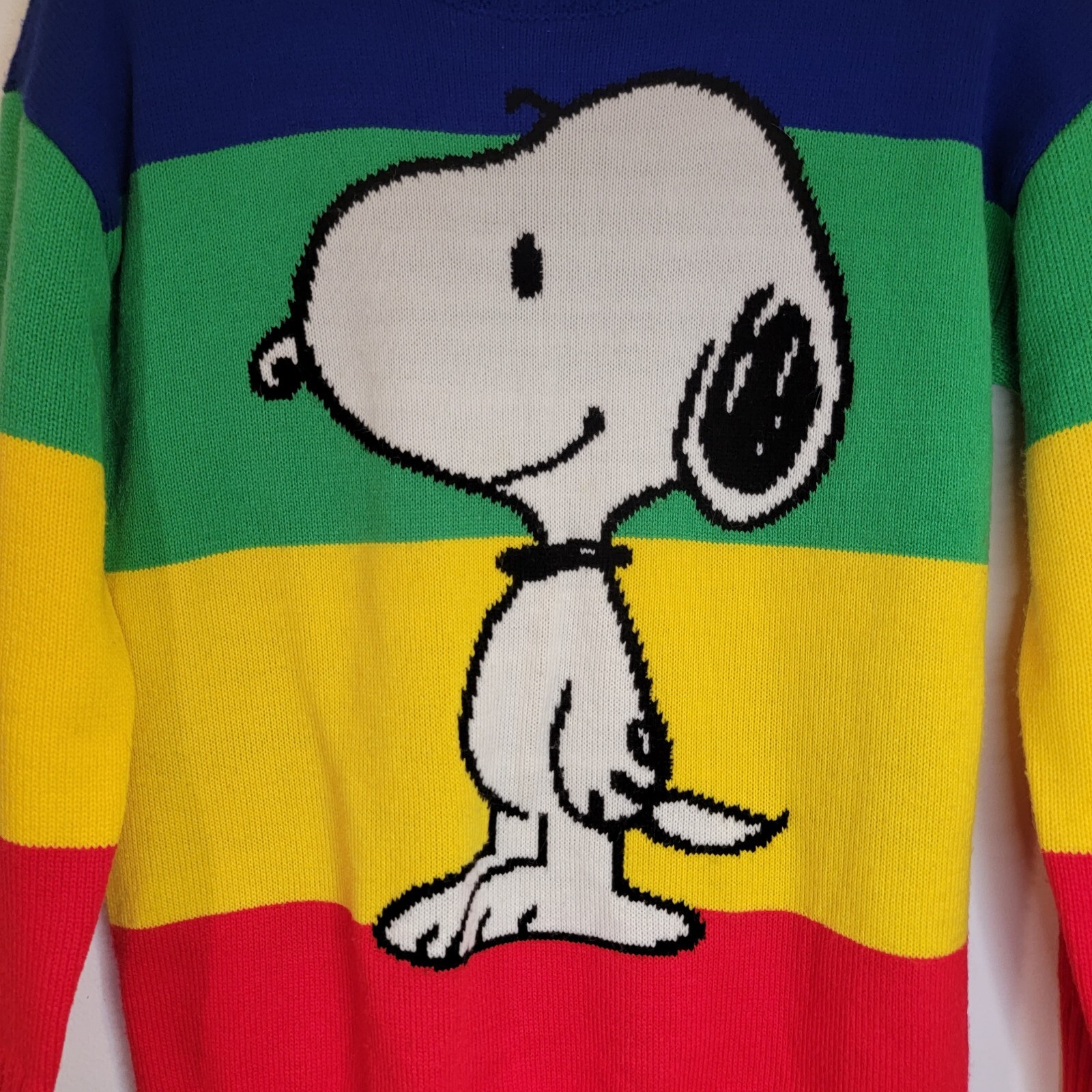 EUC Peanuts Snoopy Rainbow Sweater Thick Stripe Crew Neck Size Small | eBay