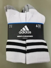 New Adidas Mens 6 Pair Cushioned Crew Socks.