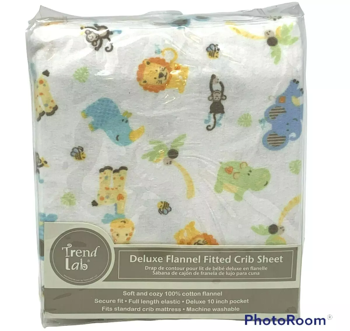 TREND LAB Deluxe Flannel Safari Zoo Animals Jungle Friends Fitted Crib Sheet NEW