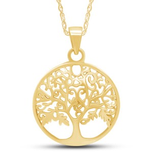 Authentic Tree of Life Pendant 18" Necklace in 14K Yellow Gold Plated 925 Sterling Silver