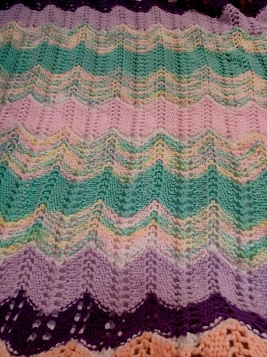 Afghan Blanket Crochet Handmade 57"L X 32"W Pastel Multicolor Zig Zag Pattern - Picture 6 of 11