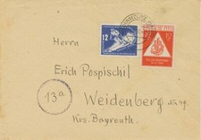 SBZ/DDR 1950, seltene MiF SBZ Tag der Briefmarke 12 Pf mit DDR Erste Wintersport