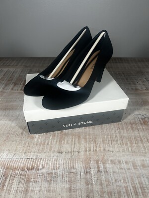 Sun Stone Pumps Adult 8 Black Faux Suede Heels Classic Women s Dress Occasion