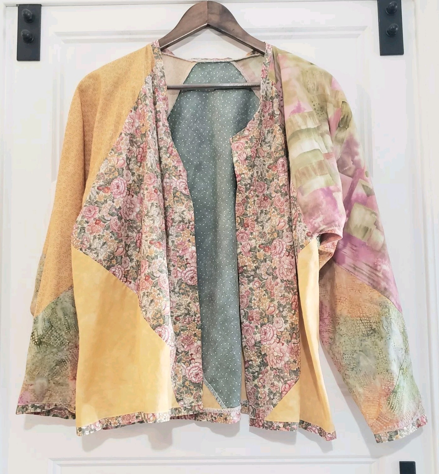 Patchwork Open Front Top Mixed Print Jacket Light… - image 1