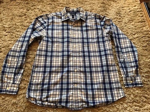 GAP Classic Fit Blue Mix Check Plaid 100% Cotton Long Sleeve Shirt Size L - 第 2/18 張圖片