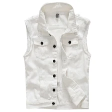 Men’S Casual Denim Vest Jean Waistcoat Sleeveless Vintage Casual Ripped Jacket