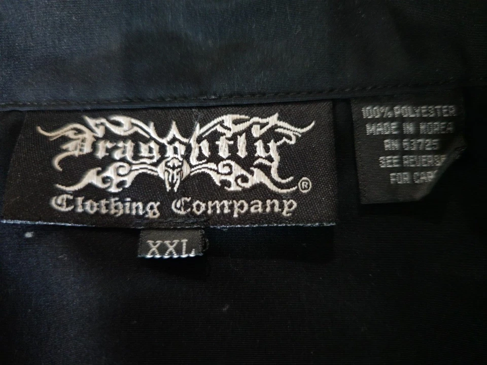 Dragonfly Clothing Men Short Sleeve Embroidered Barbed Wire Button Up Black XXL - Image 3 of 4