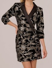 Adrianna Papell Women's Black Velvet Notch Mini Dress Size 8