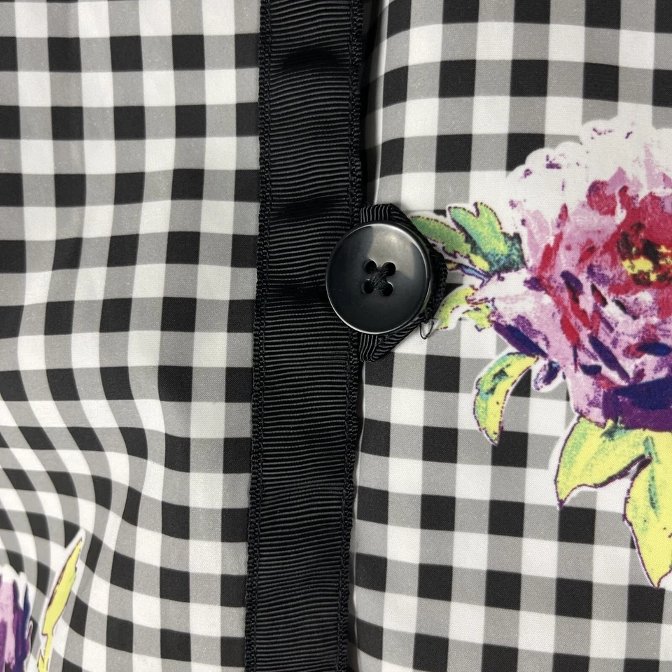 Chicos Hooded Rain Jacket Womens Large 2 Gingham Floral Full Zip Removable Hood - Изображение 4 из 4