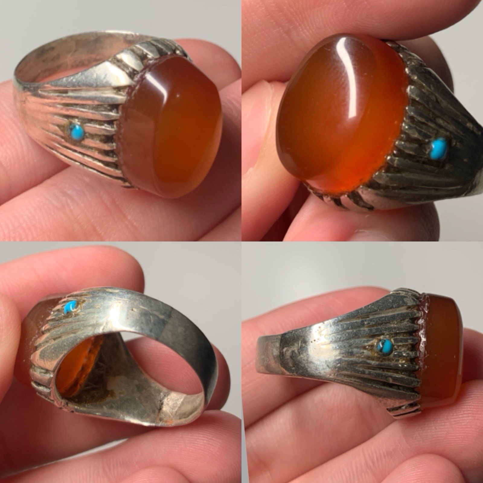 Vintage Solid Silver Ring with Exquisite Agate Tu… - image 1