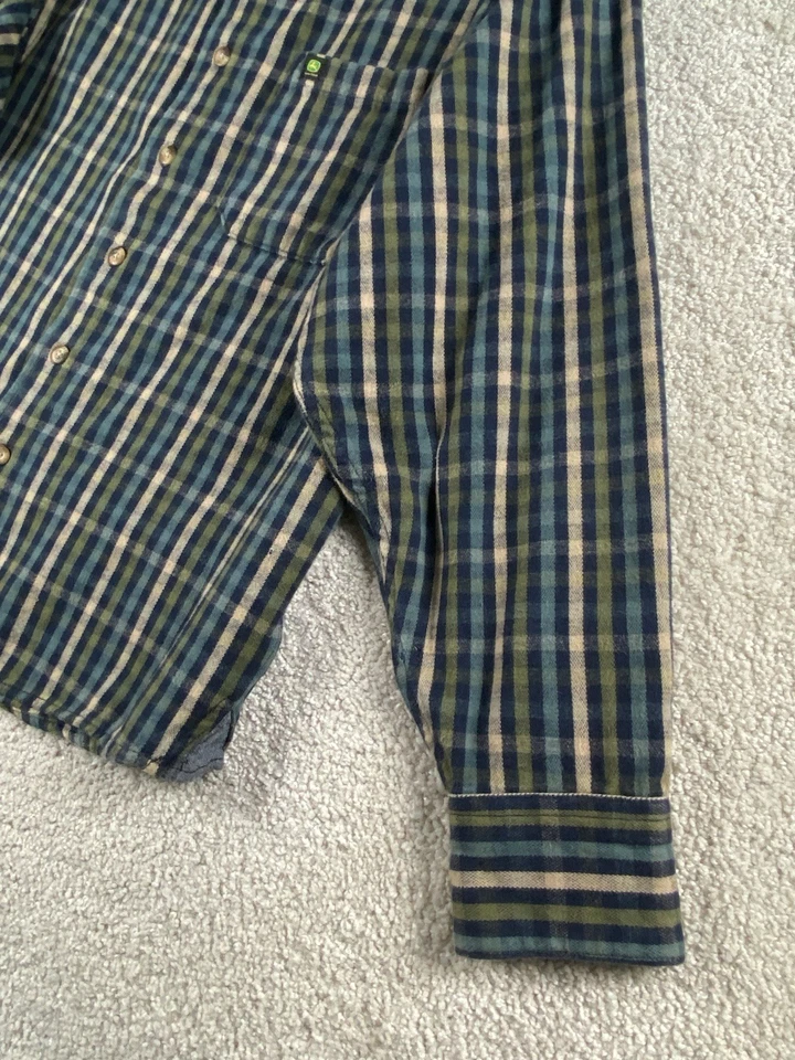 Camisa John Deer Hombres L Franela Cuadros Peso Pesado Manga Larga Abotonada Granja Peces Foto 3 de 4