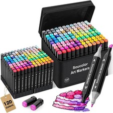 Alcohol Markers 120 Colors with Case Holders, Dual Tips Chisel Fine Art M...
