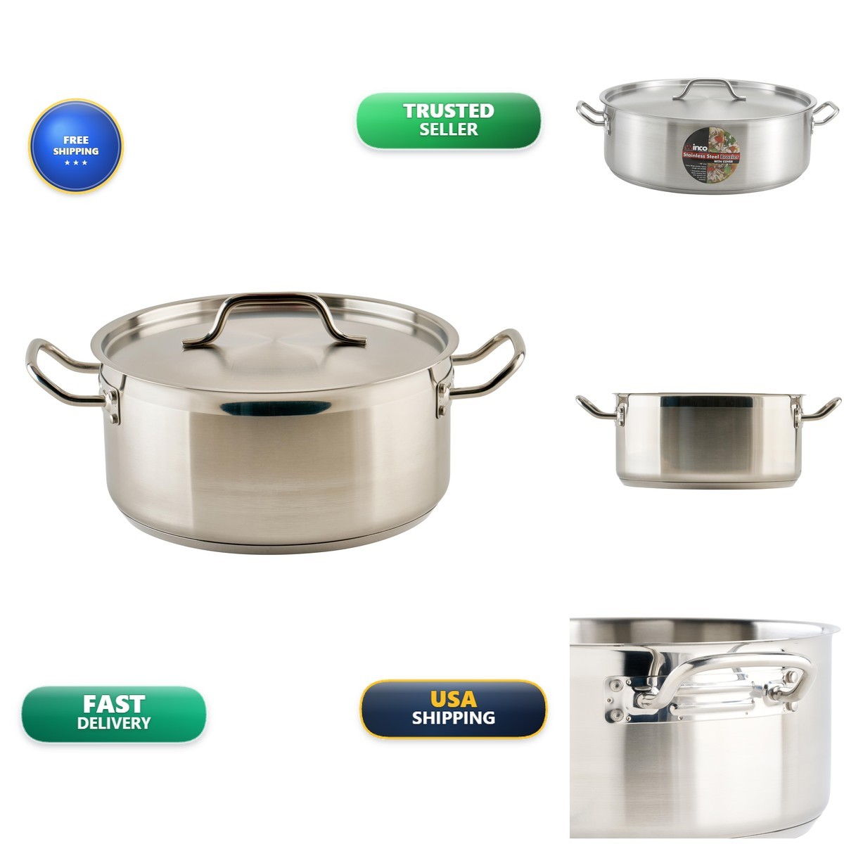 Winco Commercial-Grade SSLB-8 Stainless Steel Brazier with Lid, 8 Quart