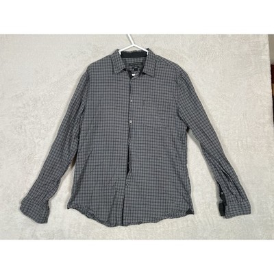 John Varvatos Luxe Shirt Mens Medium Black White Micro Check Button Down Casual