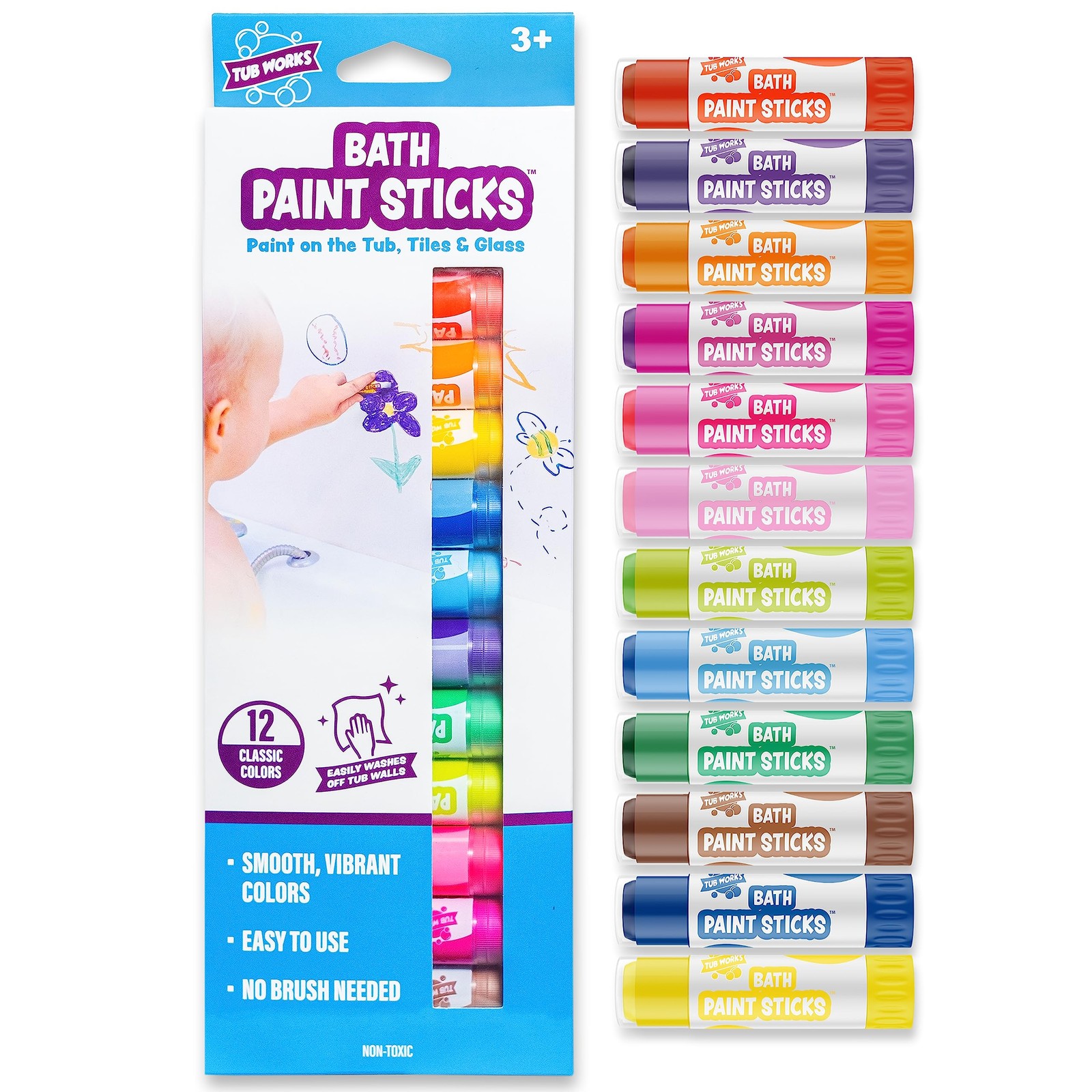 ® Bath Paint Sticks™ Bath Toy, 12 Count | Nontoxic, Washable Bathtub Paint fo...