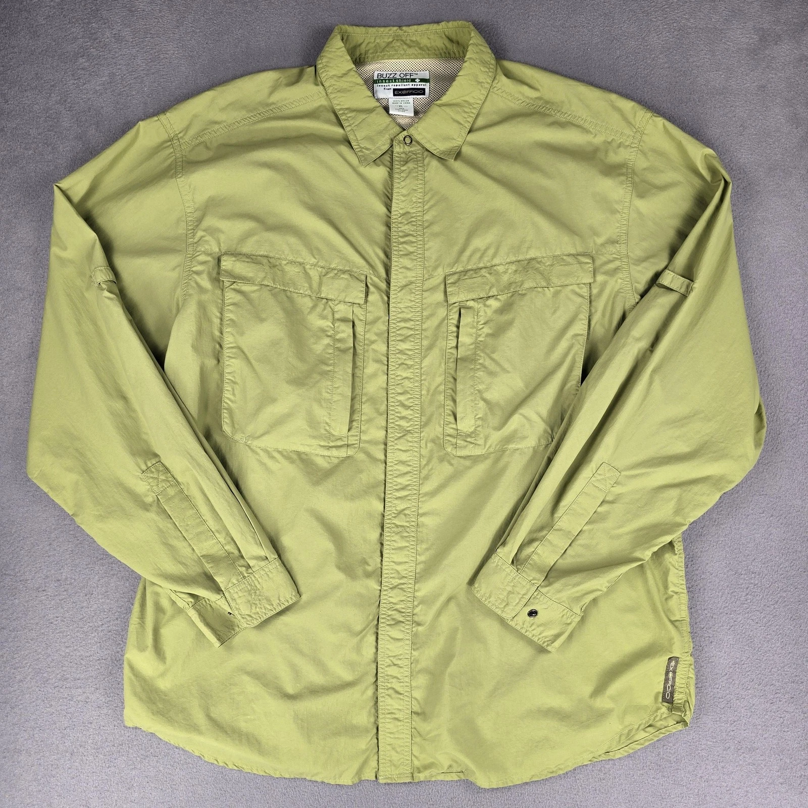 ExOfficio Buzz Off Shirt Mens XL Green Long Sleeve Nylon Hiking Travel Outdoor
