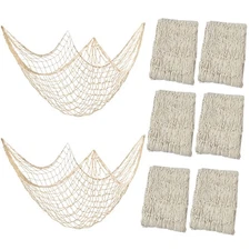 6 PCS Natural Fish Net Nautical Themed Cotton Fishnet Hawaiian Party Fishing ...