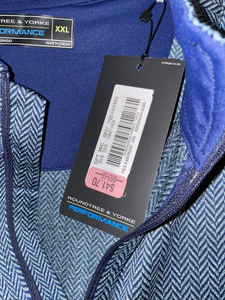 Camisa Roundtree & Yorke Performance Grande y Alta 1/4 Cremallera Hombres XXL Azul L/S F1 Foto 3 de 4