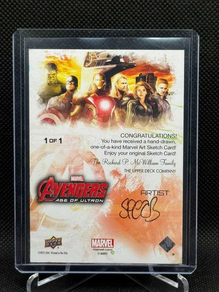2015 UD Marvel Avengers: Age of Ultron Artist Sketch Card Mark Spears Hulk 1/1 - Image 2 of 2