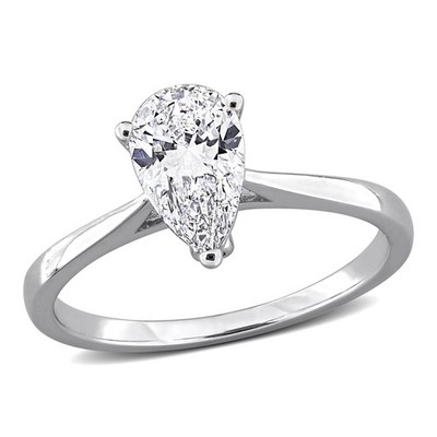 Amour Solitär-Verlobungsring Silber Birne und runde im Labor gezüchtete Diamanten
