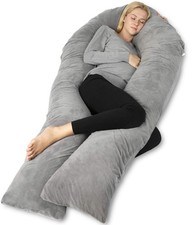 65 Inch U Shaped Pregnancy Body Pillow for Sleeping,Gray Velvet