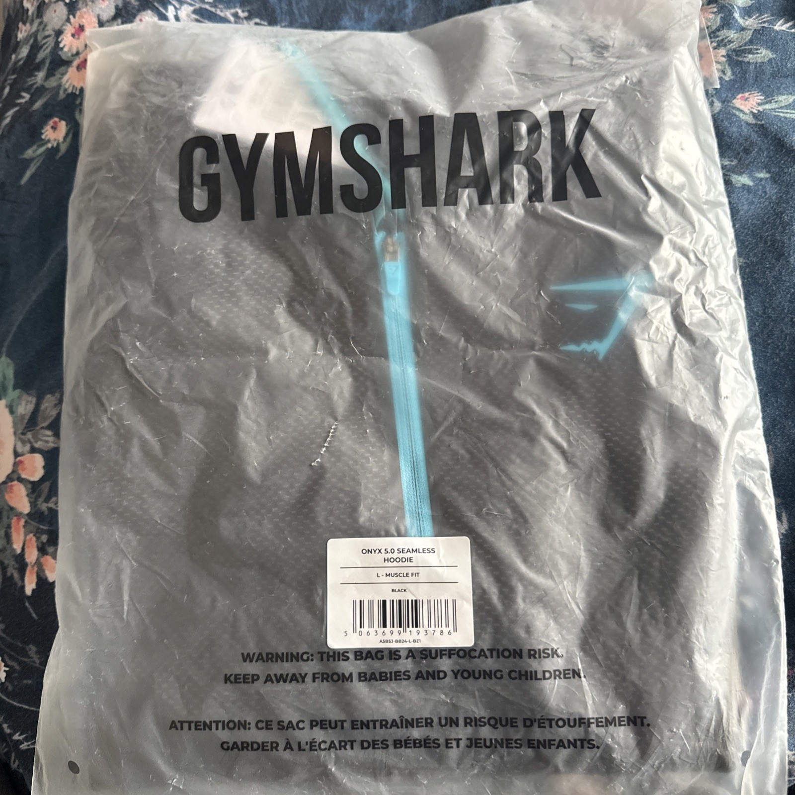 Gymshark Onyx 5.0 V5 Seamless Hoodie Black Onyx Grey Blue - Large