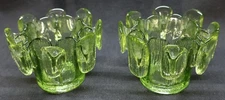 Viking Glass Finnish Vessel / Crown - Pair (2x) Green Votives
