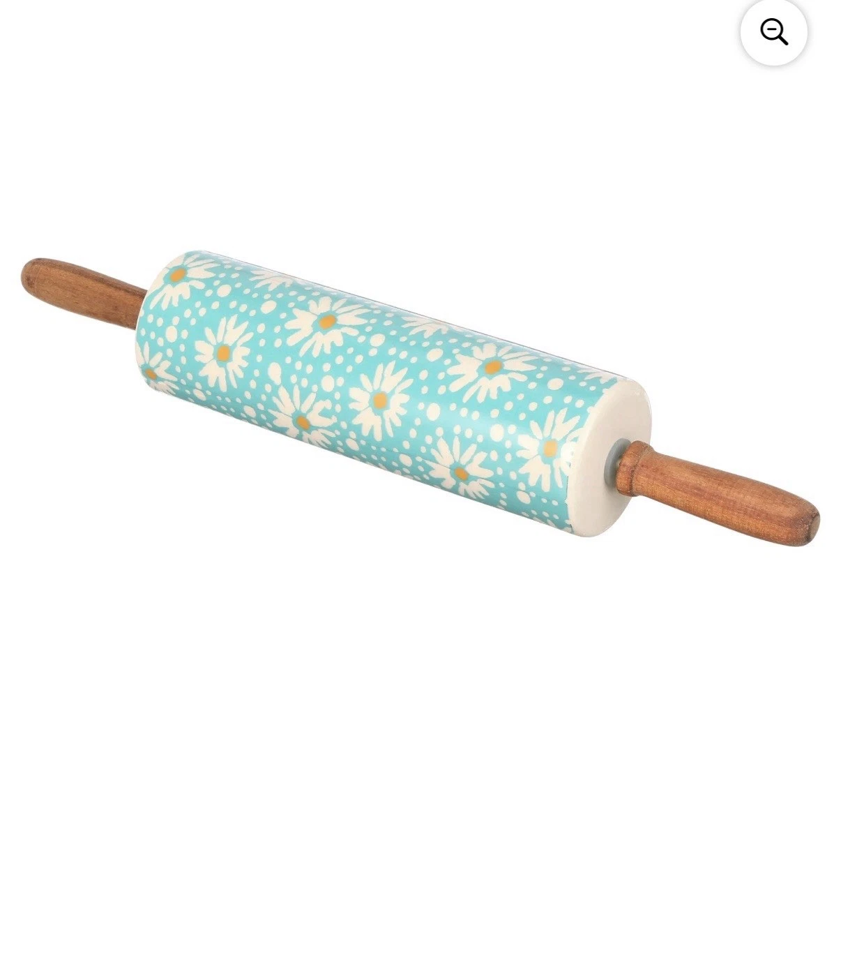 The Pioneer Woman FLEA MARKET Ceramic Rolling Pin Daisy Acacia Wood Handle NIB