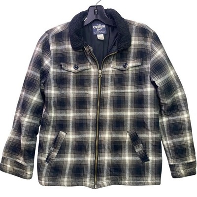 OshKosh Bgosh Jacket Boys Large Plaid Flannel Full Zip Sherpa Outdoors Chore