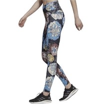 Adidas MED Aeroready Running Carrera Leggings Blue Floral High Rise Active