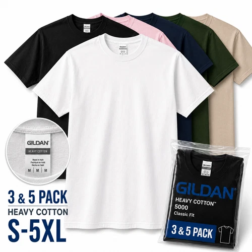 Gildan 5000 Blank T-Shirts Men Heavy Cotton Plain Tee Single 3 and 5 Pack S-5XL - product listing photo