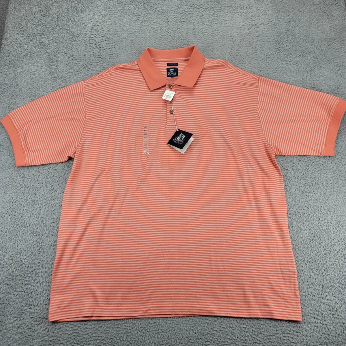 Pebble Beach Shirt Mens XXL Orange 60's Two Ply Striped Polo Golf